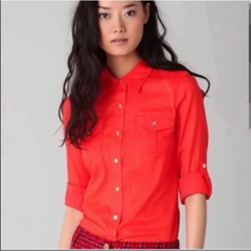 Tory Burch Hot Pink Button Down Long Sleeve Shirt Blouse Top‎